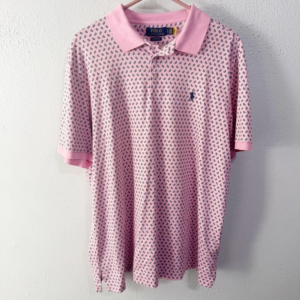 Polo Ralph Lauren paisley Pink and Blue Patterned Polo Shirt xl